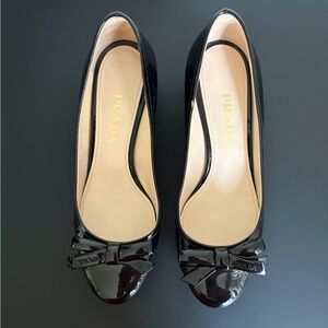 Prada Black Patent Leather Heels with Bow
